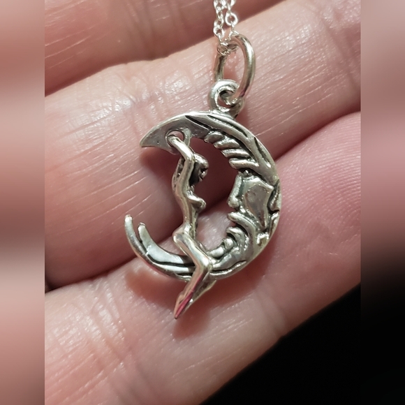 Lady Riding Moon Pendant Necklace ~ 925 Sterling Silver - Picture 5 of 13